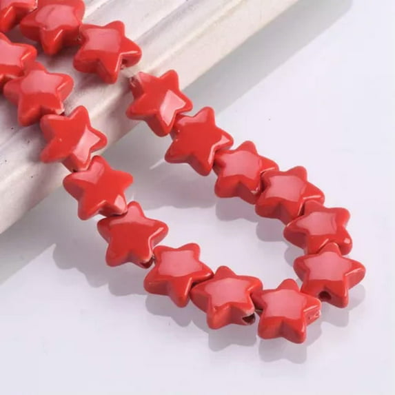 U8MO 10pcs 14mm Enameled Star Shape Ceramic Porcelain Loose Beads For Jewelry Making-Red