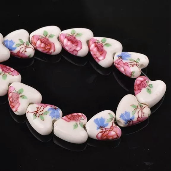 U8MO 10pcs 14mm Heart Shape Porcelain Loose Spacer Ceramic Beads Jewelry Making-20# Fuchsia Rose
