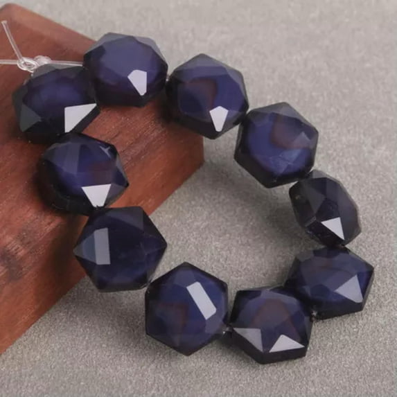 U8MO 10pcs 14mm Hexagon Opaque Faceted Glass Loose Beads for Jewelry Making-Purple