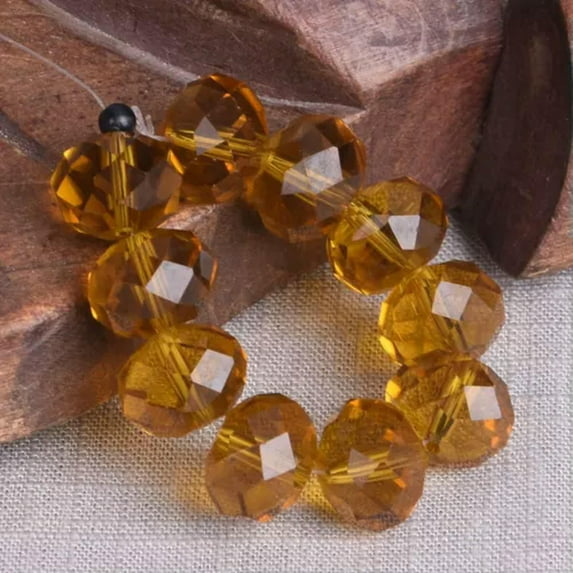 U8MO 10pcs 14mm Rondelle Faceted Crystal Glass Loose Beads For Jewelry Making DIY-Brown