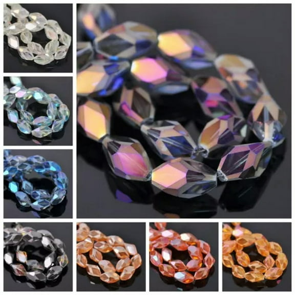 U8MO 10pcs 15x10mm Oval Matte Faceted Crystal Glass Loose Beads for Jewelry Making-Random Mixed