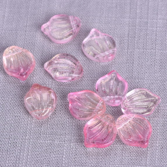 U8MO 10pcs 15x12mm Petal Shape Lampwork Glass Loose Pendants Beads For Jewelry Making-Pink Golden