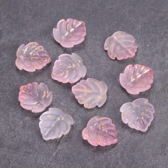 U8MO 10pcs 15x14mm Leaf Petal Lampwork Glass Loose Pendants Beads for Jewelry Making-7# Light Rose