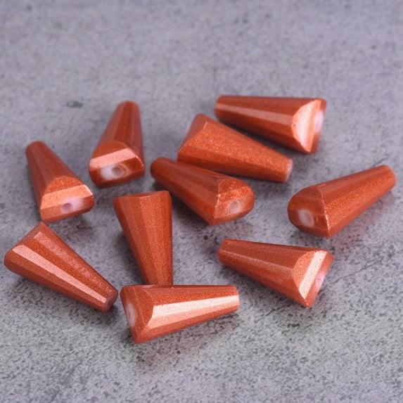 U8MO 10pcs 15x8mm Coated Drop Cone Faceted Opaque Glass Loose Beads For DIY Jewelry-Golden Orange