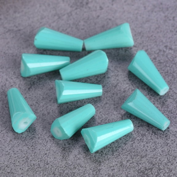 U8MO 10pcs 15x8mm Coated Drop Cone Faceted Opaque Glass Loose Beads For DIY Jewelry-Lake Green