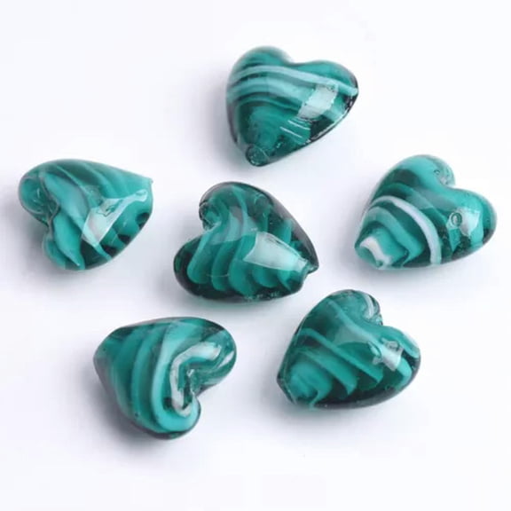 U8MO 10pcs 16x14mm Heart Shape Handmade Lampwork Glass Loose Beads For DIY Jewelry-#8 Peacock Green