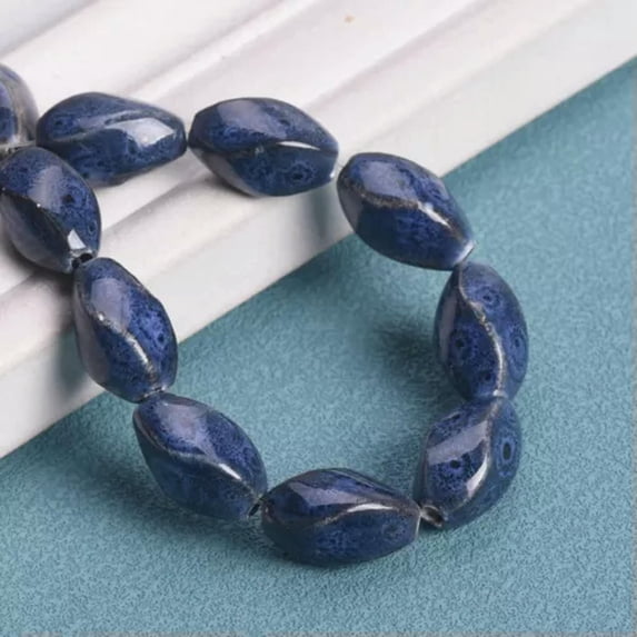 U8MO 10pcs 16x9mm Helix Oval Shape Handmade Ceramic Porcelain Fambe Blaze Loose Beads-Leopard Blue