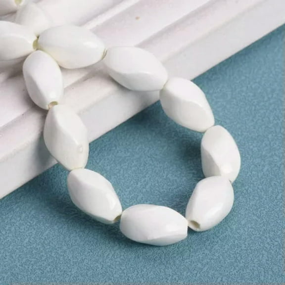U8MO 10pcs 16x9mm Helix Oval Shape Handmade Ceramic Porcelain Fambe Blaze Loose Beads-White