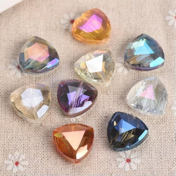 U8MO 10pcs 18mm Triangle Faceted Crystal Glass Loose Beads for Jewelry Making-Random Mixed