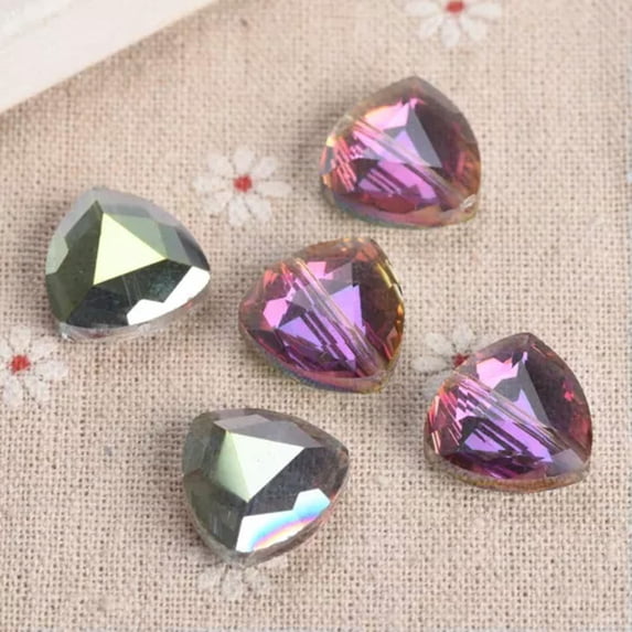 U8MO 10pcs 18mm Triangle Faceted Crystal Glass Loose Beads for Jewelry Making-Rose Green