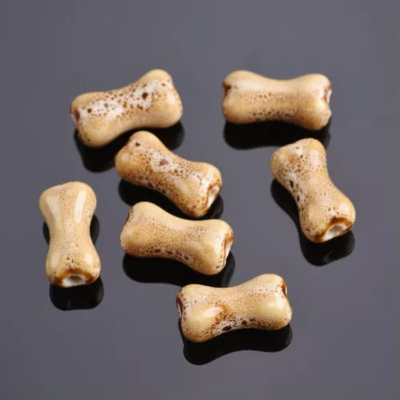 U8MO 10pcs 18x10mm Bone Shape Fancy Glaze Handmade Ceramic Porcelain Loose Beads-Beige