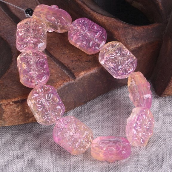 U8MO 10pcs 18x13mm Emboss Flower Handmade Lampwork Glass Beads For Jewelry Making-Orange Purple