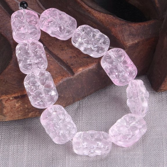U8MO 10pcs 18x13mm Emboss Flower Handmade Lampwork Glass Beads For Jewelry Making-Pink