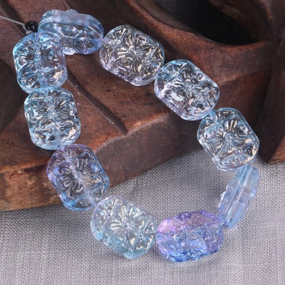U8MO 10pcs 18x13mm Emboss Flower Handmade Lampwork Glass Beads For Jewelry Making-Purple Blue