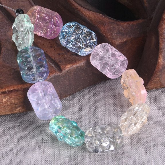 U8MO 10pcs 18x13mm Emboss Flower Handmade Lampwork Glass Beads For Jewelry Making-Random Mixed