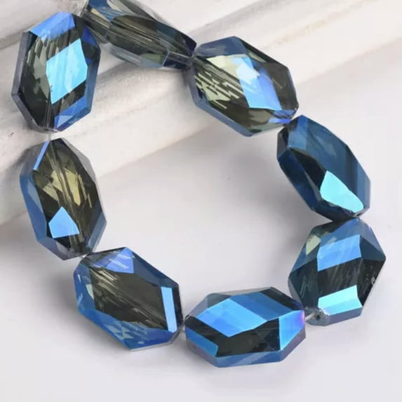 U8MO 10pcs 18x13mm Long Polygon Faceted Crystal Glass Loose Beads for Jewelry Making-Grayish Blue