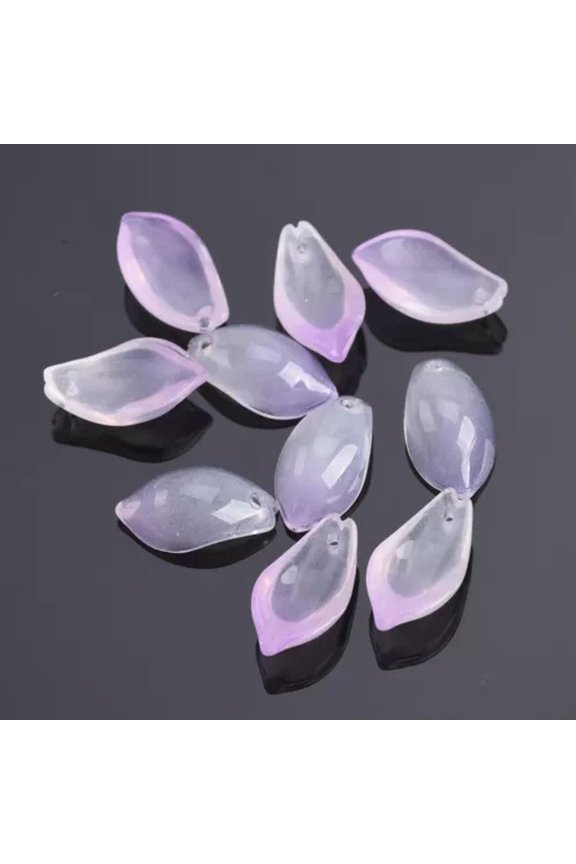 10pcs 19x11mm Petal Lampwork Glass Loose Pendants Beads for Jewelry Making-Auqa Violet
