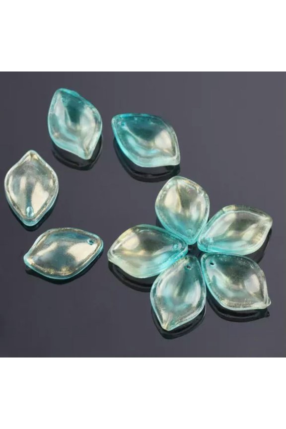 10pcs 19x13mm Crystal Glass Petal Loose Pendant Beads for Jewellery Making-Lake Green