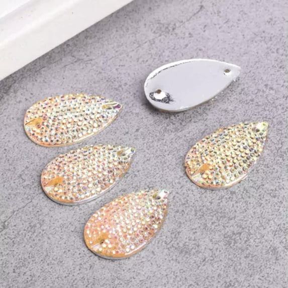 U8MO 10pcs 2 Holes Flatback Resin 28x17mm Teardrop Rhinestones Beads Sewing Buttons-B