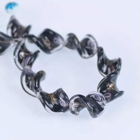 U8MO 10pcs 20x17mm Handmade Twist Lampwrok Glass Flower Pattern Loose Beads-#1 Black