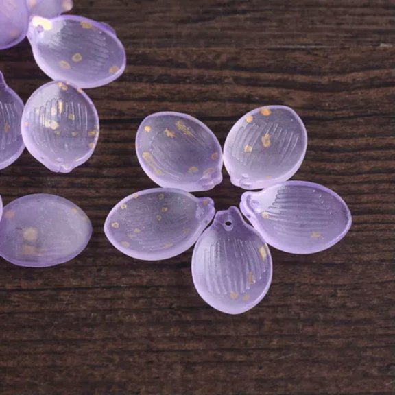 U8MO 10pcs 22mm Flower Petal Lampwork Glass Loose Pendant Beads for Jewelry Making-Violet