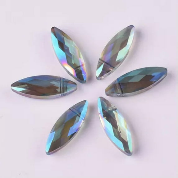 U8MO 10pcs 22x8mm 30x10mm Pisciform Faceted Crystal Glass Loose Pendants Beads-22x8mm-Green Colorized