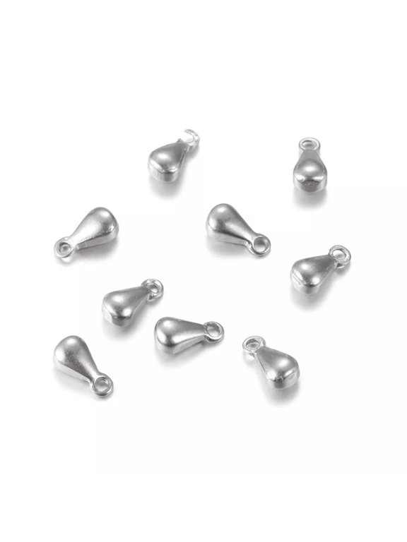 10pcs 304 Stainless Steel Mini Drop Charms Smooth Dangle End Pieces Findings 6mm
