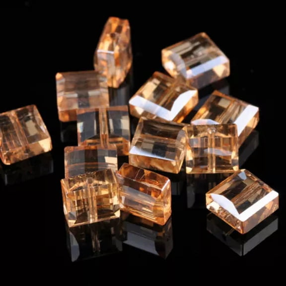 U8MO 10pcs 9mm Square Faceted Colorful Crystal Glass Loose Beads for Jewelry Making-Amber Gold