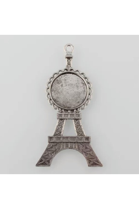 10pcs Antique Silver Alloy Flat Round Tray Pendant Blank Bezel Cabochon Settings-Eiffel Tower,20mm