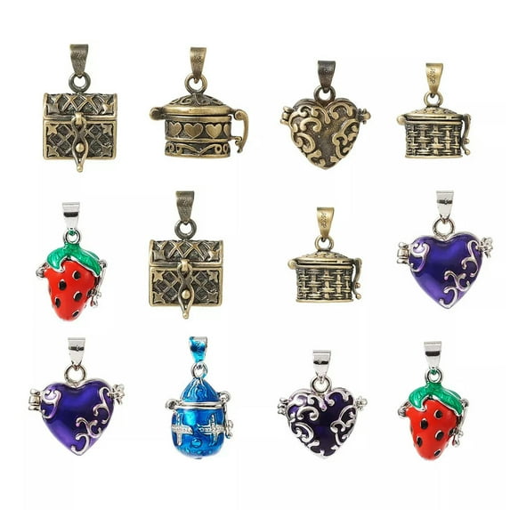 U8MO 10pcs Assorted Brass Prayer Box Pendants Mini Dangle Locket Charms Craft 14~28mm