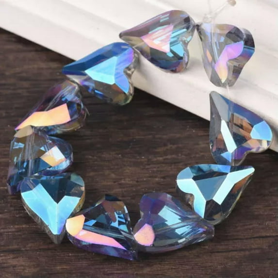 U8MO 10pcs Asymmetric Hole Heart Faceted 12mm 18mm 22mm Crystal Glass Loose Beads-Blue Colorized-22x18mm