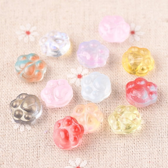 U8MO 10pcs Bears Paw Shape Colorful Lampwork Glass Loose Beads For Jewelry Making-Random Mixed