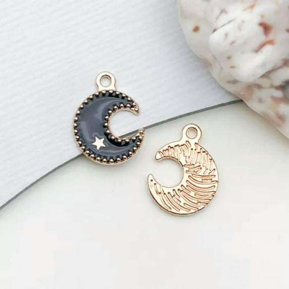 U8MO 10pcs Black Enamel Charms Pendant For Jewelry Making Handmade Earrings Necklace-10pcs Moon 12x16mm