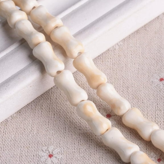 U8MO 10pcs Bone Shape 17x9mm Beige Ceramic Porcelain Loose Beads For Jewelry Making