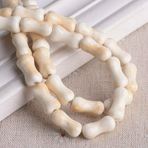 U8MO 10pcs Bone Shape 17x9mm Beige Ceramic Porcelain Loose Beads For Jewelry Making