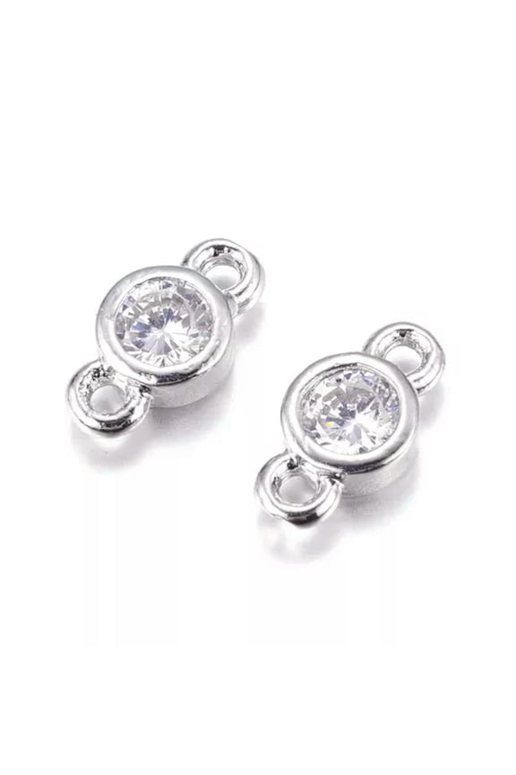 10pcs Brass Cubic Zirconia Mini Charm Connectors 1/1 Loop Link Nickel Free 4x8mm-Platinum Plated