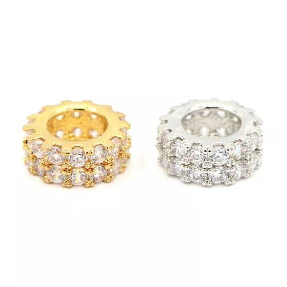 U8MO 10pcs Brass Micro Pave Cubic Zirconia Large Hole Beads Flat Round Space 7.5x3mm-Mixed Color