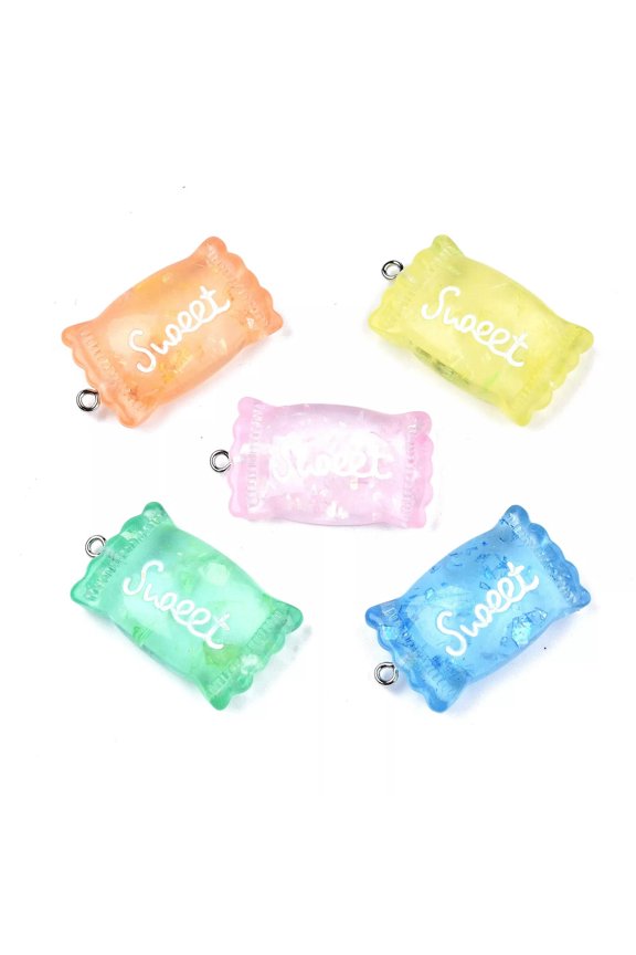 10pcs Candy with Word Sweet Transparent Resin Pendants Dangle Charms 37x20.5mm