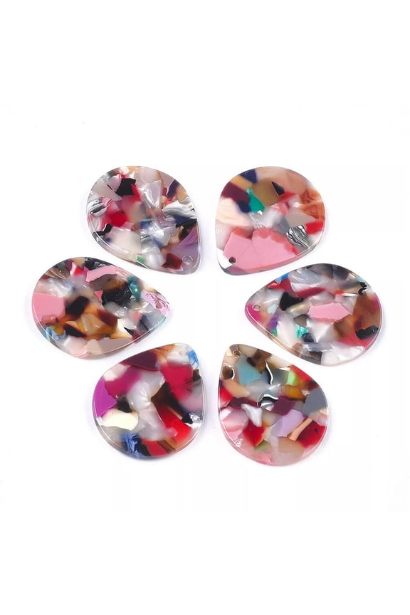 10pcs Colorful Cellulose Acetate Resin Drop Pendants Smooth Mini Charms 29x23mm