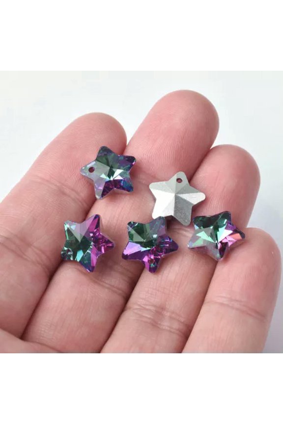 10pcs Colorful Faceted Cut Pointed Back Crystal Glass Loose Pendants Beads-Star Green