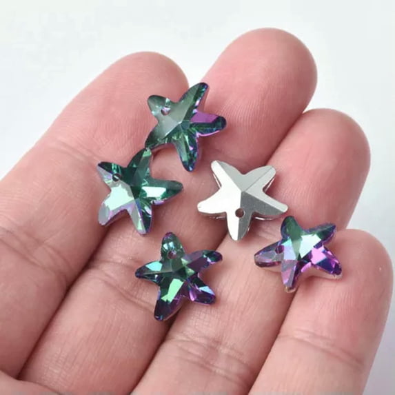U8MO 10pcs Colorized Faceted Crystal Glass Pointed Back Top Drilled Pendants Beads-Green 9#