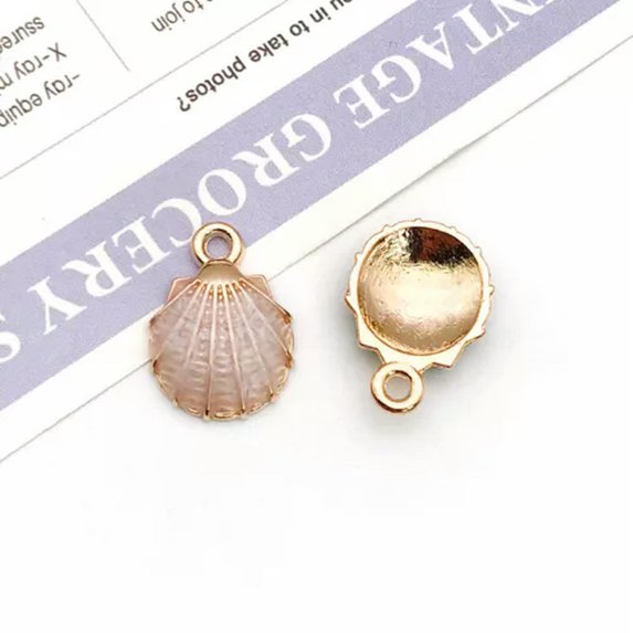 U8MO 10pcs Conch Shell Starfish Fishtail Charms Pendants for Jewelry Making DIY-10pcs white pink shell 13x18mm