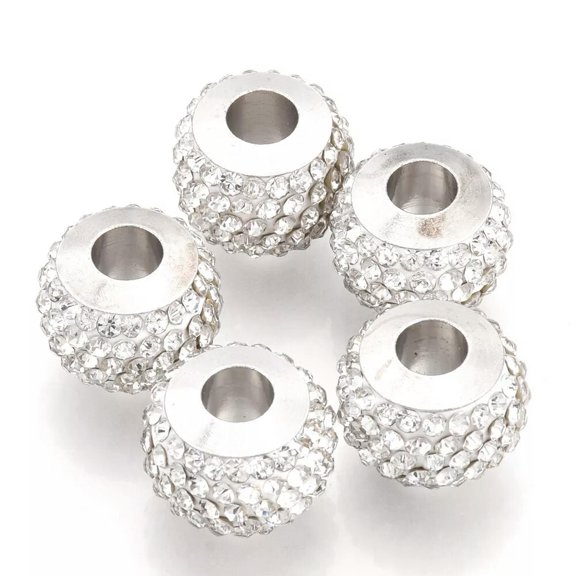 U8MO 10pcs Crystal Polymer Clay Rhinestones European Large Hole Rondelle Beads 11x8mm