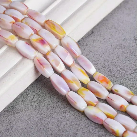 U8MO 10pcs Cuboid Tube 14x6mm Colorful Lampwork Glass Loose Beads For Jewelry Making-White