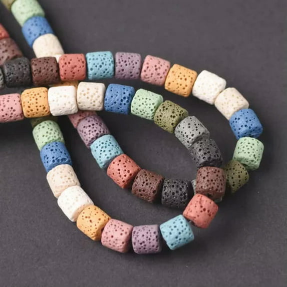 U8MO 10pcs Cylinder 8mm 10mm Natural Volcanic Lava Stone Beads For Jewelry Making-Random Mixed-10mm