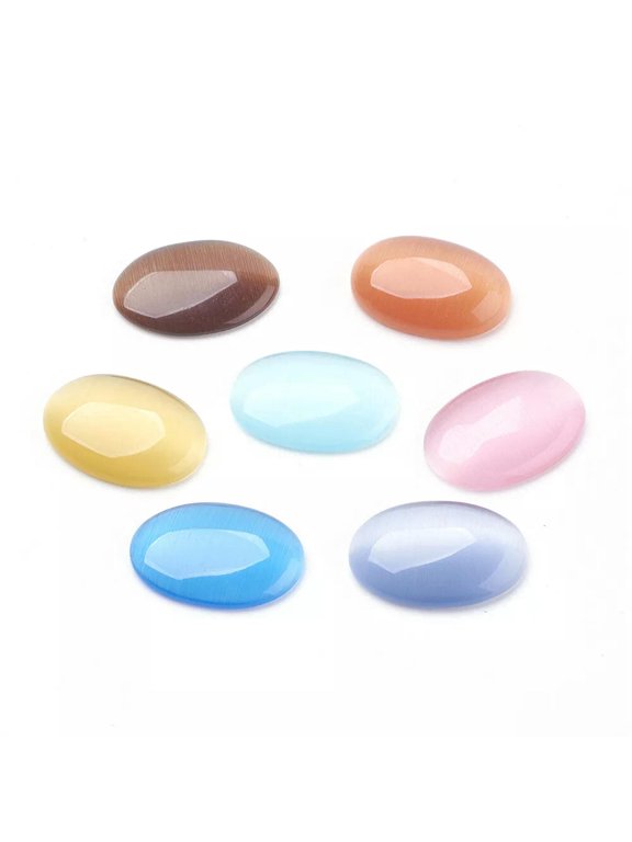 10pcs Flatback Cat Eye Oval Gemstone Cabochons For DIY Pendants Making 18x13mm
