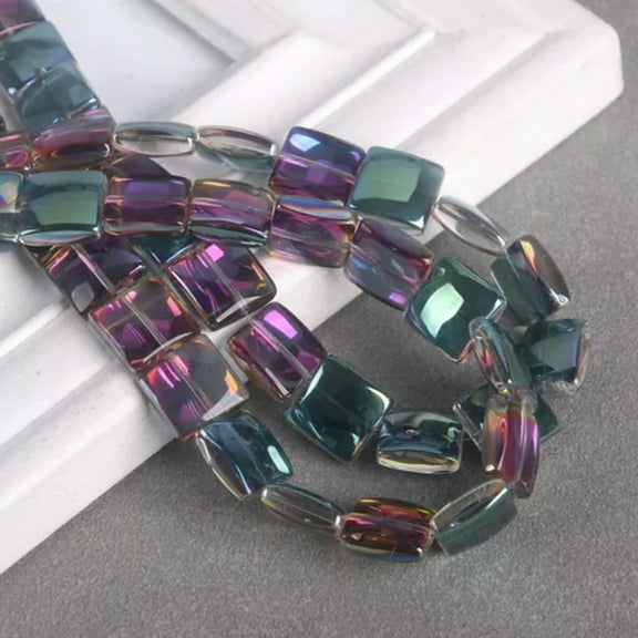 U8MO 10pcs Glossy Square 12mm Colorful Crystal Glass Loose Beads For Jewelry Making-Rose Green