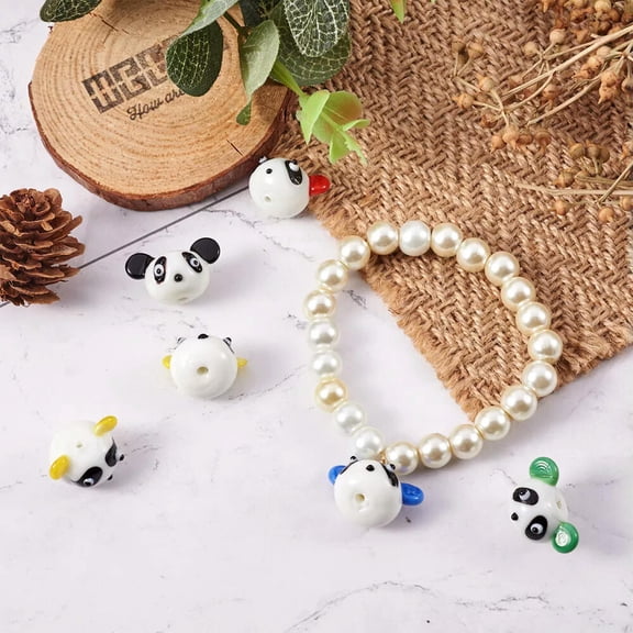 U8MO 10pcs Handmade Lampwork Cartoon Panda Beads Cute Loose Spacer Crafting 14.5~16mm