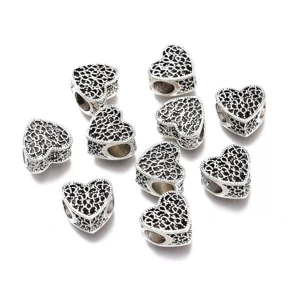 U8MO 10pcs Heart Tibetan Silver Alloy European Large Hole Beads Metal Spacer 11x10mm