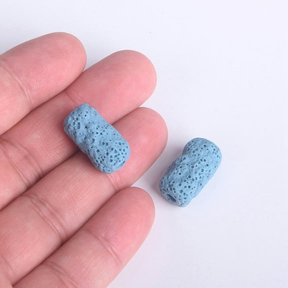 U8MO 10pcs Long Cylinder Meteorite Shape 21mm Natural Volcano Lava Stone Loose Beads-Blue